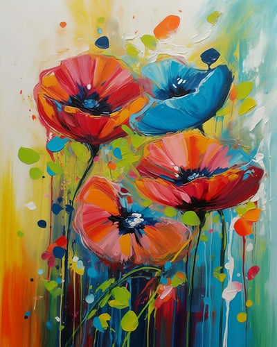 Blaue und rote Mohnblumen Diamond Painting