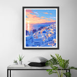 Blaue und weiße Gebäude an der Küste Diamond Painting