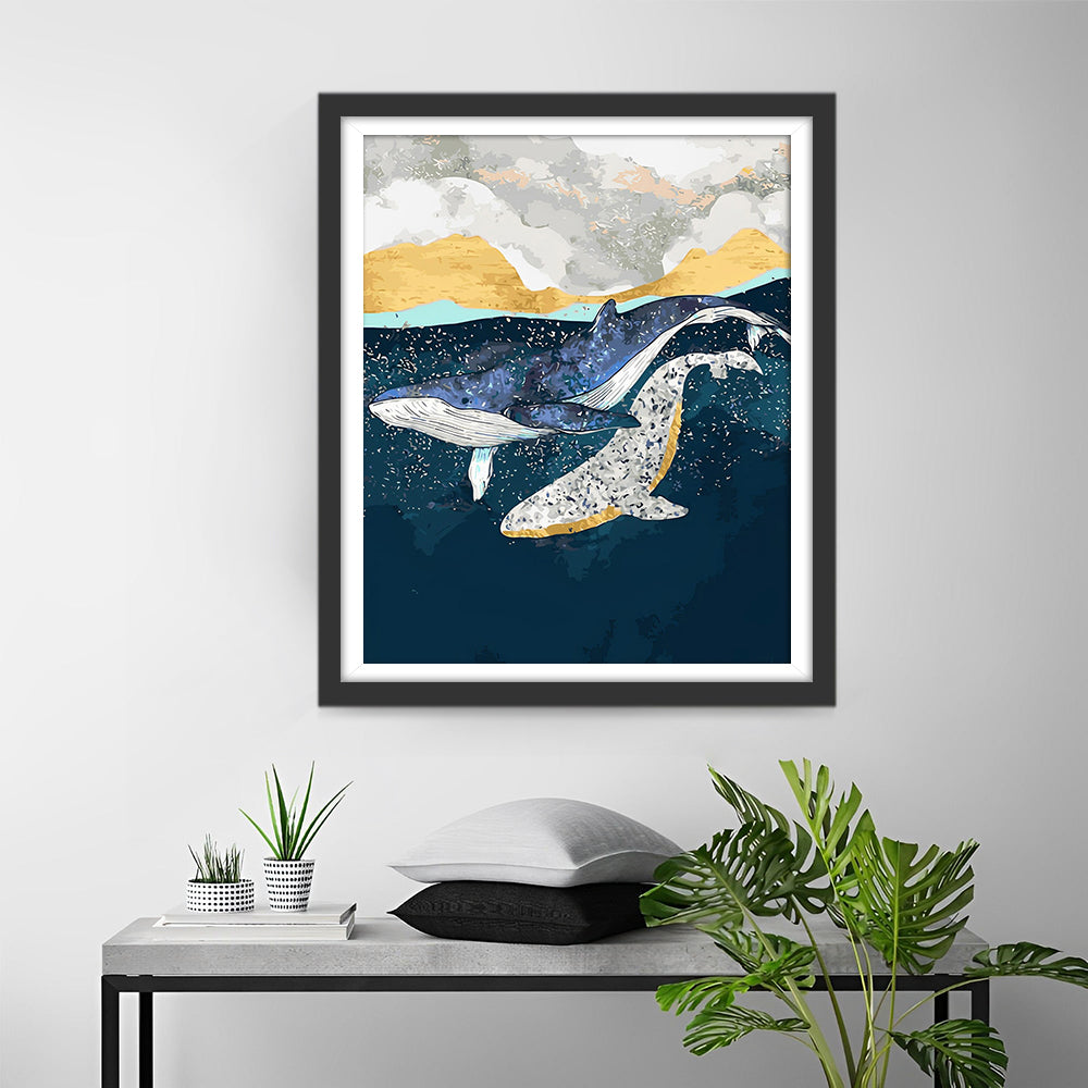 Blaue und weiße Wale Diamond Painting