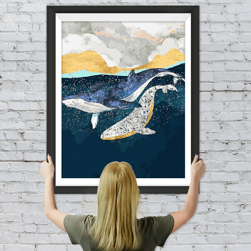 Blaue und weiße Wale Diamond Painting