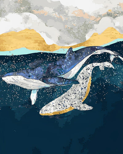 Blaue und weiße Wale Diamond Painting
