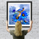 Blaue Vögel auf blauen Gänseblümchen Diamond Painting