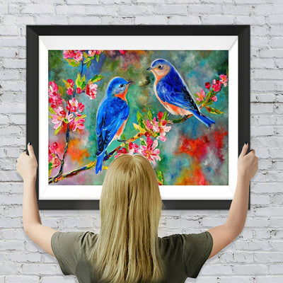 Blaue Vögel auf dem Pfirsichzweig Diamond Painting