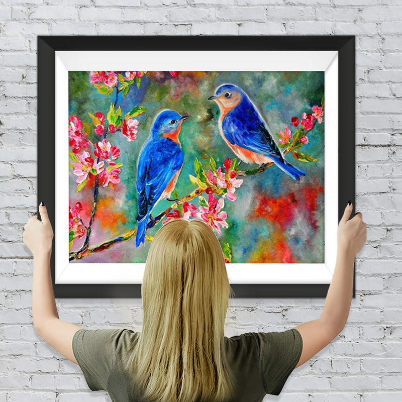 Blaue Vögel auf dem Pfirsichzweig Diamond Painting