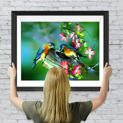 Blaue Vögel und Pfirsichblüten Diamond Painting