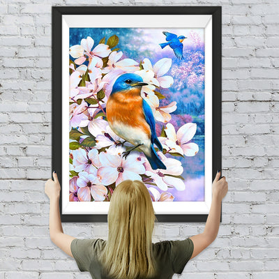 Blaue Vögel und weiße Blumen Diamond Painting