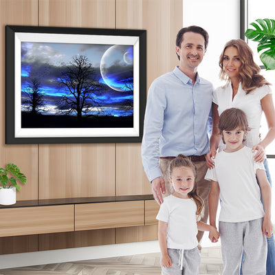 Blaue Wolken, Mond und Bäume Diamond Painting