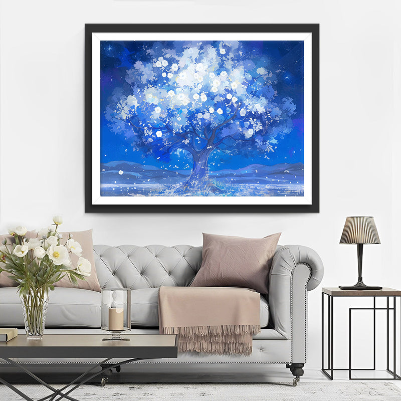 Blauer Baum bei Nacht Diamond Painting
