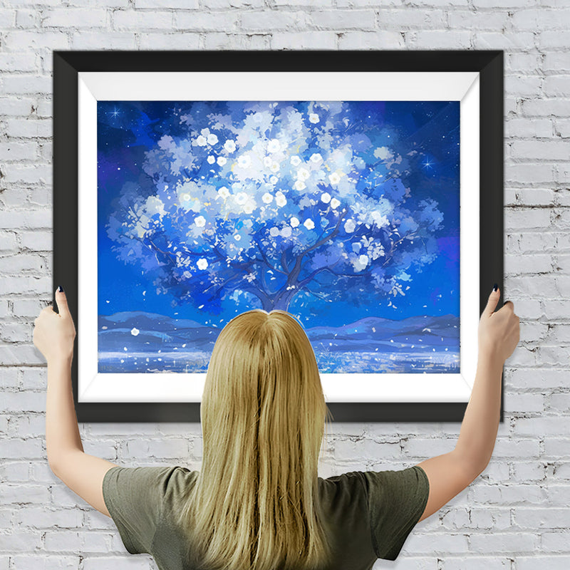 Blauer Baum bei Nacht Diamond Painting