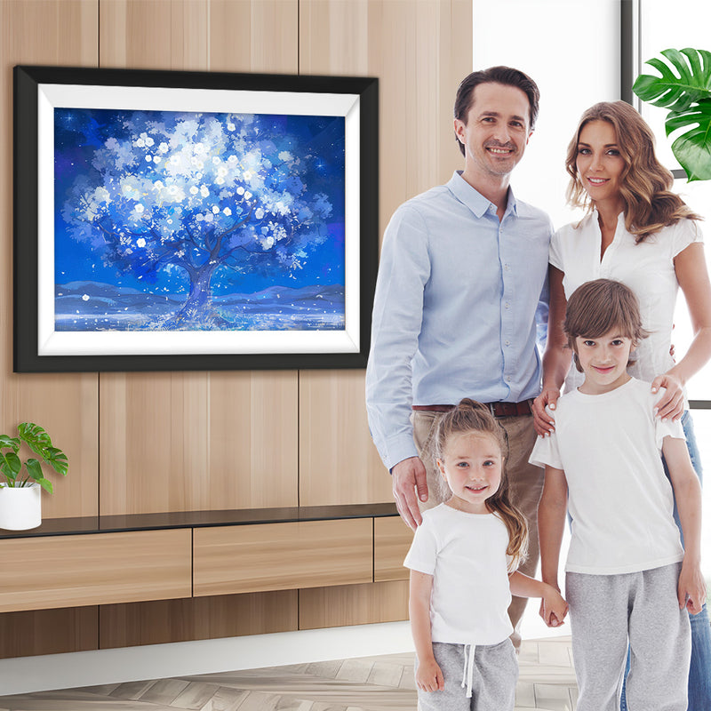 Blauer Baum bei Nacht Diamond Painting