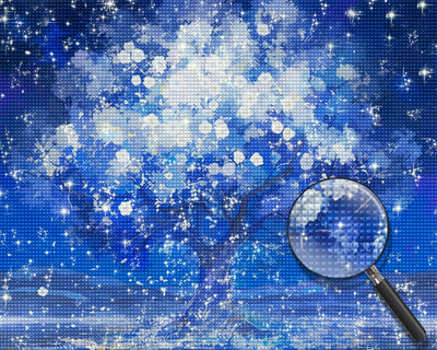 Blauer Baum bei Nacht Diamond Painting
