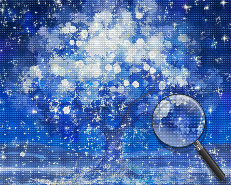Blauer Baum bei Nacht Diamond Painting