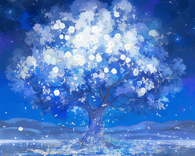 Blauer Baum bei Nacht Diamond Painting