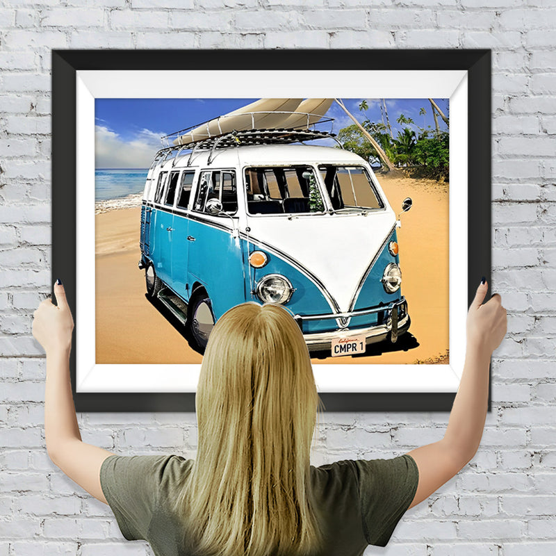 Blauer Bus am Strand Diamond Painting