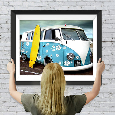 Blauer Bus und Surfbrett Diamond Painting