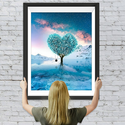 Blauer herzförmiger Baum Diamond Painting