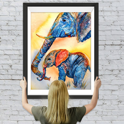 Blauer kleiner Elefant mit seiner Mutter Diamond Painting