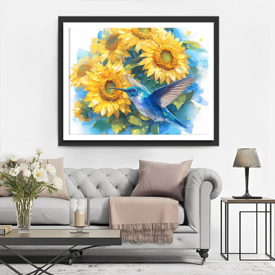 Blauer Kolibri und Sonnenblumen Diamond Painting