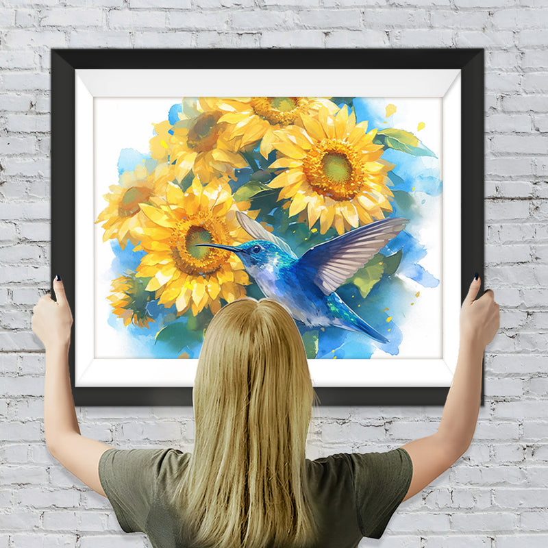 Blauer Kolibri und Sonnenblumen Diamond Painting