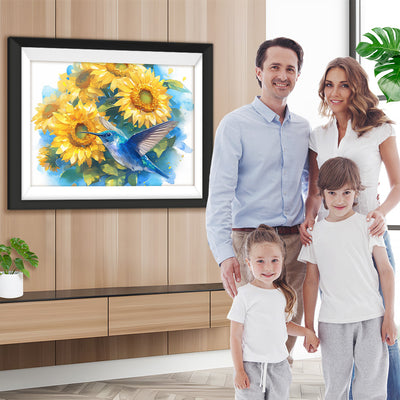 Blauer Kolibri und Sonnenblumen Diamond Painting