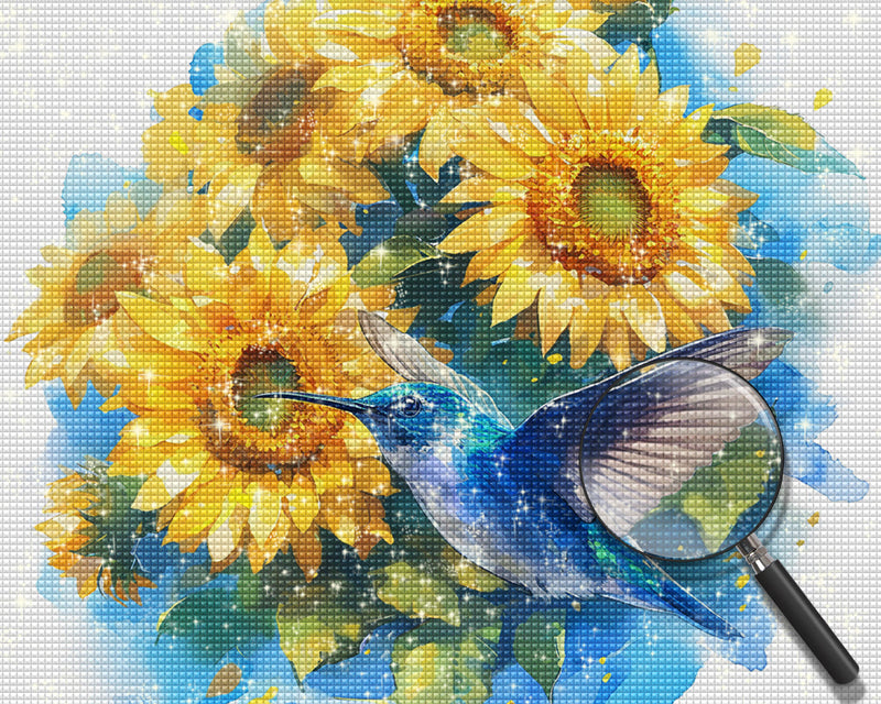 Blauer Kolibri und Sonnenblumen Diamond Painting