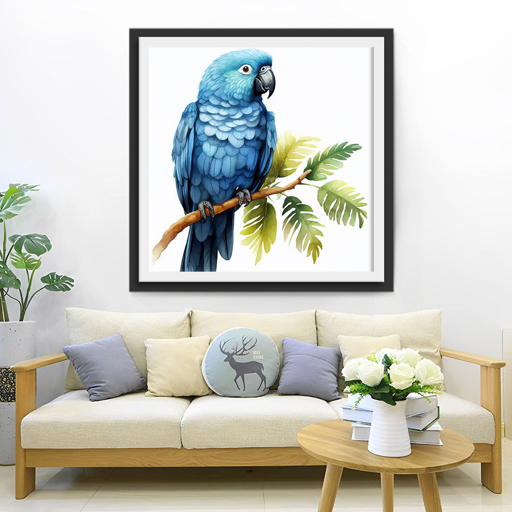 Blauer Papagei auf einem Zweig Diamond Painting
