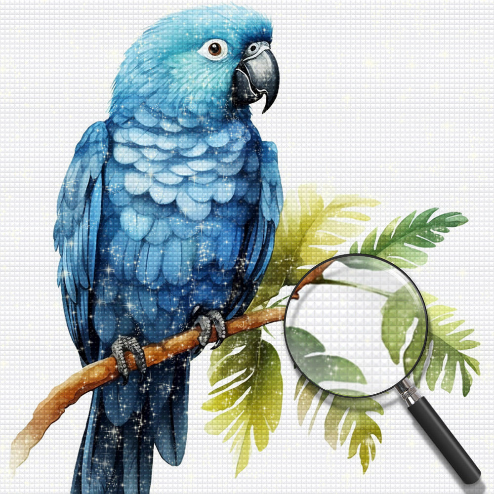 Blauer Papagei auf einem Zweig Diamond Painting