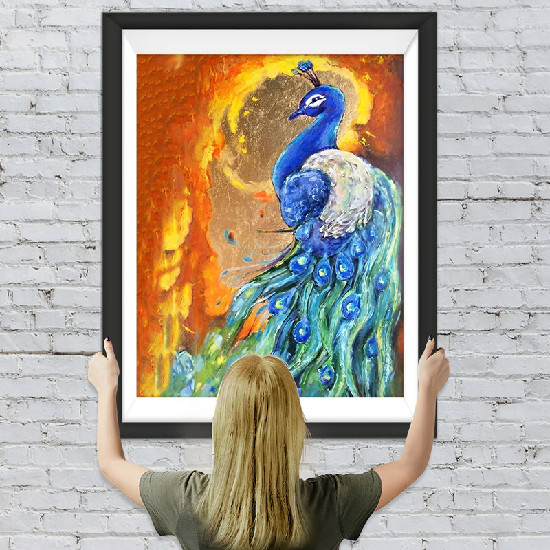 Blauer Pfau und Flamme Diamond Painting