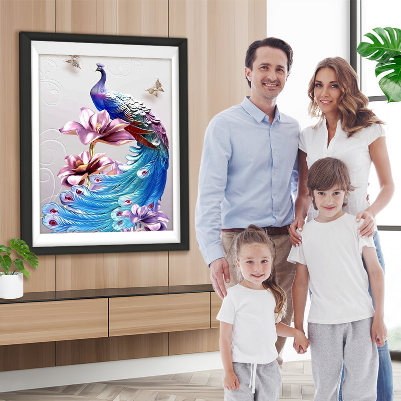 Blauer Pfau und Magnolien Diamond Painting