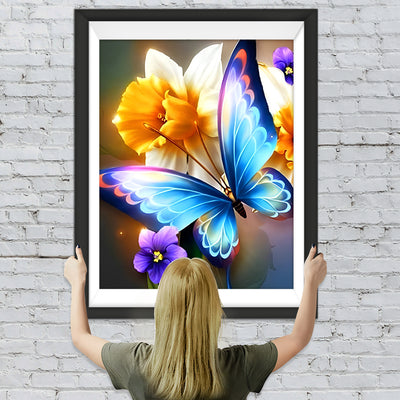 Blauer Schmetterling und Blumen Diamond Painting