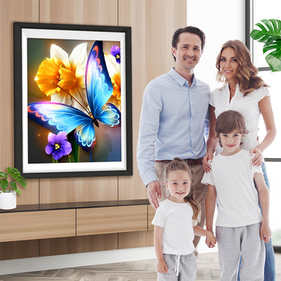 Blauer Schmetterling und Blumen Diamond Painting