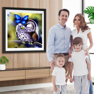 Blauer Schmetterling und Eule Diamond Painting