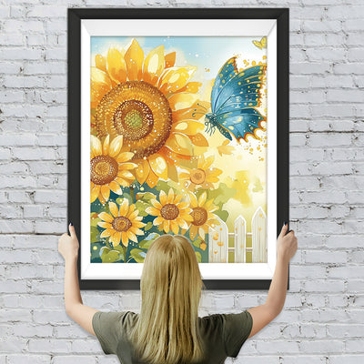 Blauer Schmetterling und Sonnenblumen Diamond Painting