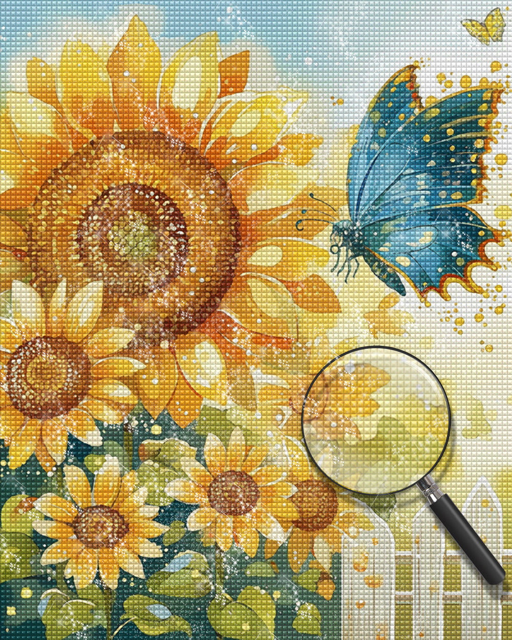 Blauer Schmetterling und Sonnenblumen Diamond Painting