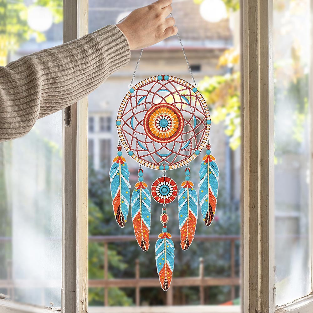 Blauer und orangefarbener Mandala-Traumfänger 2D flache Hängedekoration Diamond Painting Sets