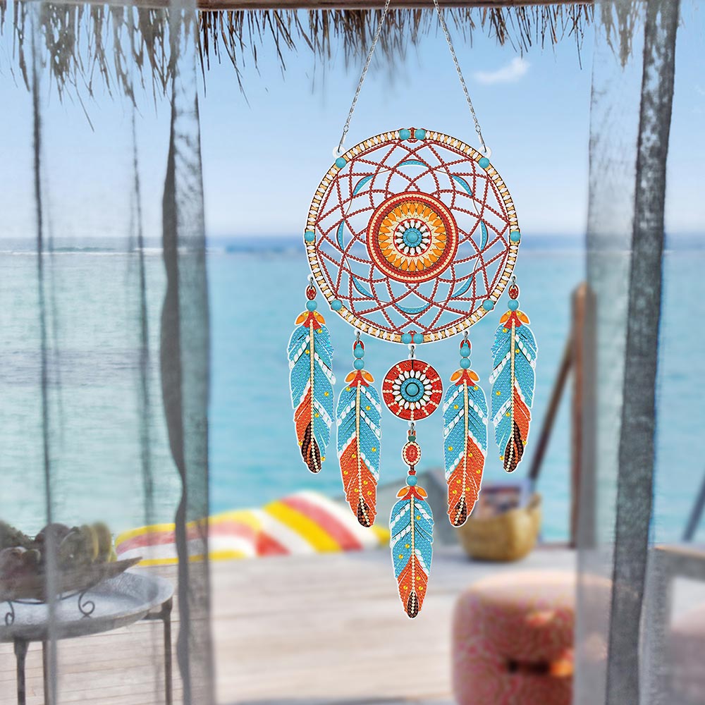 Blauer und orangefarbener Mandala-Traumfänger 2D flache Hängedekoration Diamond Painting Sets