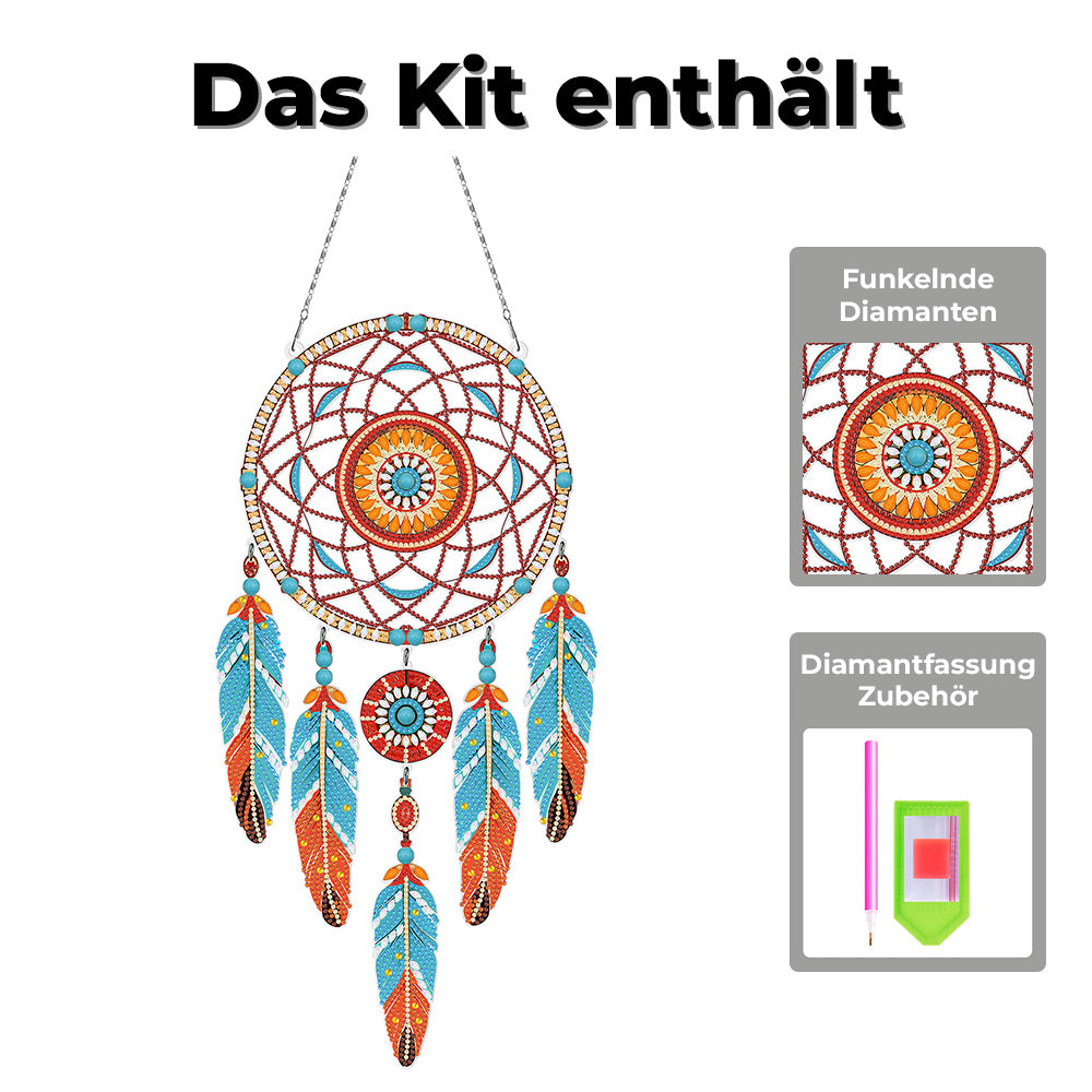 Blauer und orangefarbener Mandala-Traumfänger 2D flache Hängedekoration Diamond Painting Sets