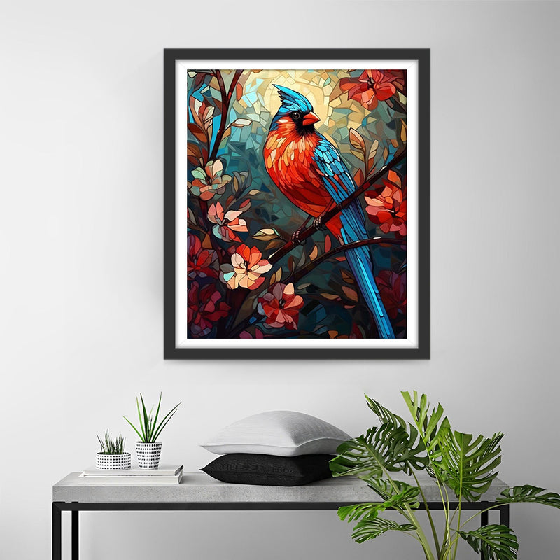 Blauer und roter Vogel auf Blumenzweig Diamond Painting