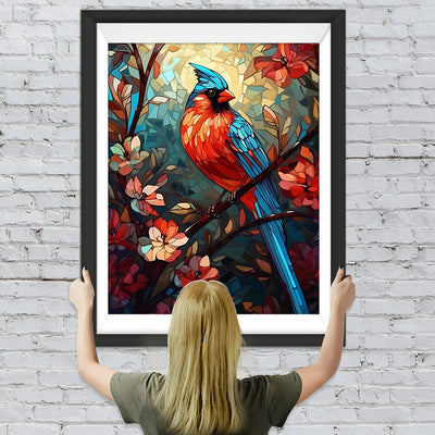 Blauer und roter Vogel auf Blumenzweig Diamond Painting