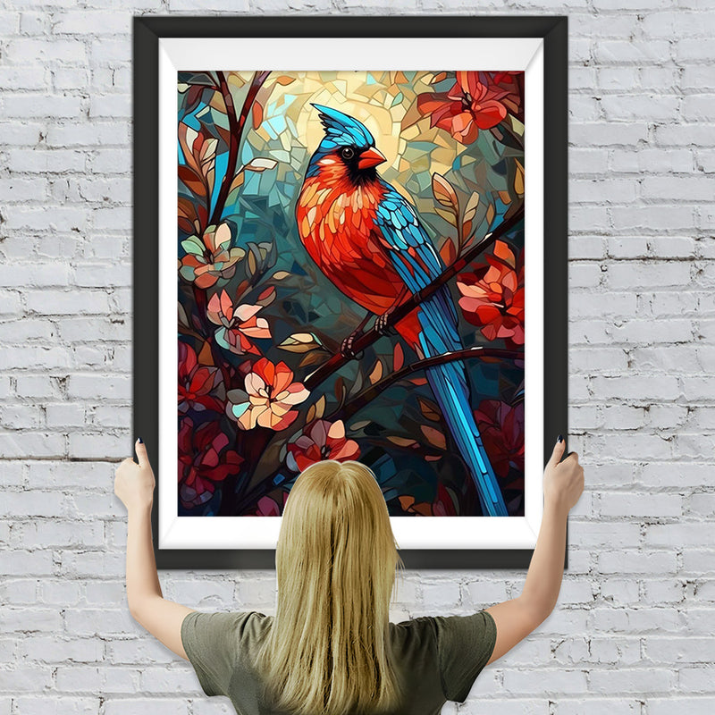 Blauer und roter Vogel auf Blumenzweig Diamond Painting