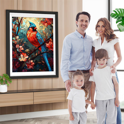 Blauer und roter Vogel auf Blumenzweig Diamond Painting