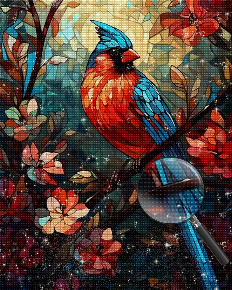 Blauer und roter Vogel auf Blumenzweig Diamond Painting