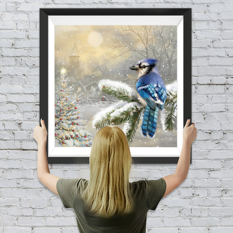 Blauer Vogel im Schnee Diamond Painting