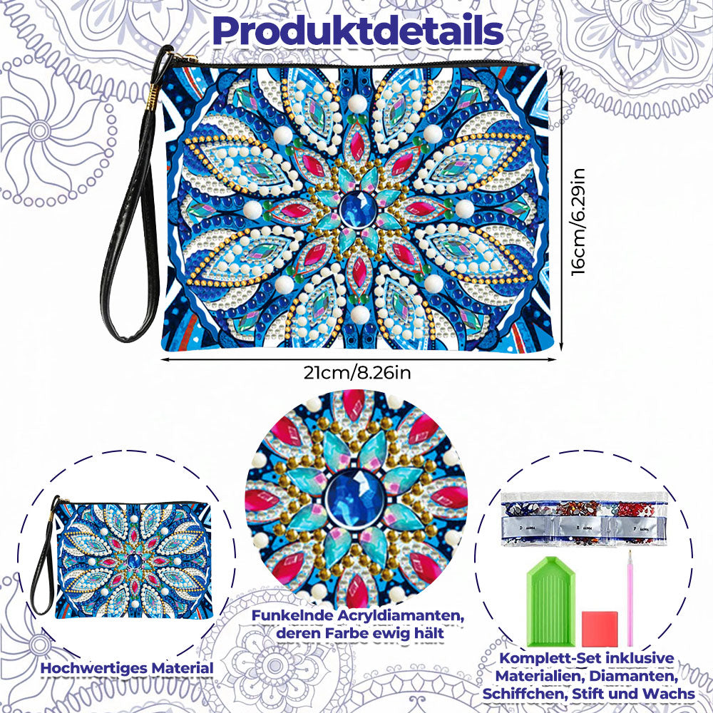 Blaues Blütenblatt Mandala Diamond Painting Handgelenktasche