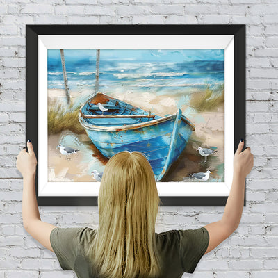 Blaues Boot am Strand Diamond Painting