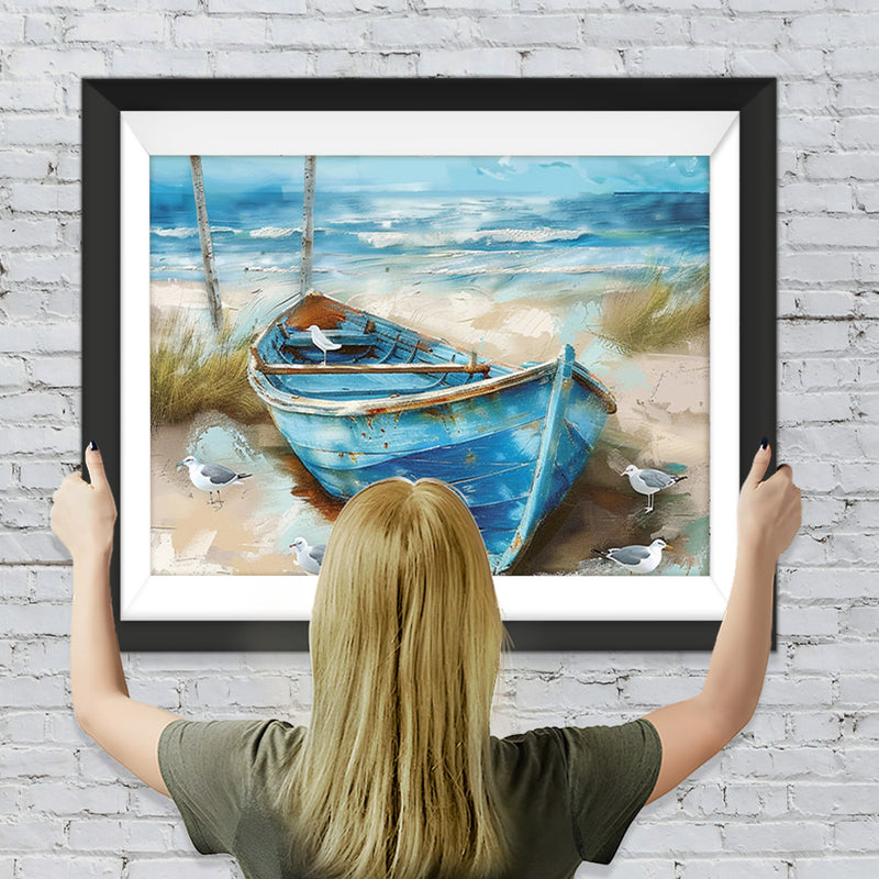 Blaues Boot am Strand Diamond Painting
