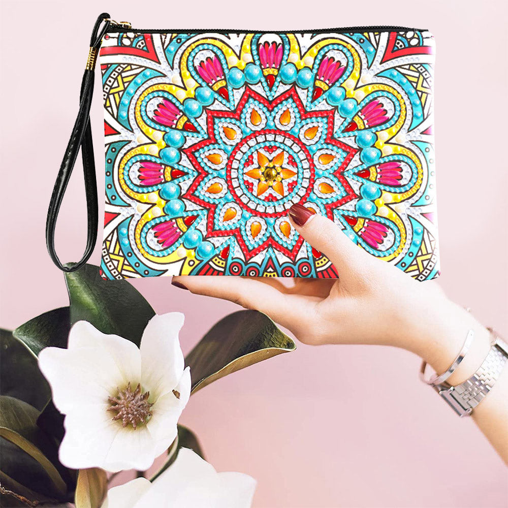 Blaues und gelbes Mandala Diamond Painting Handgelenktasche