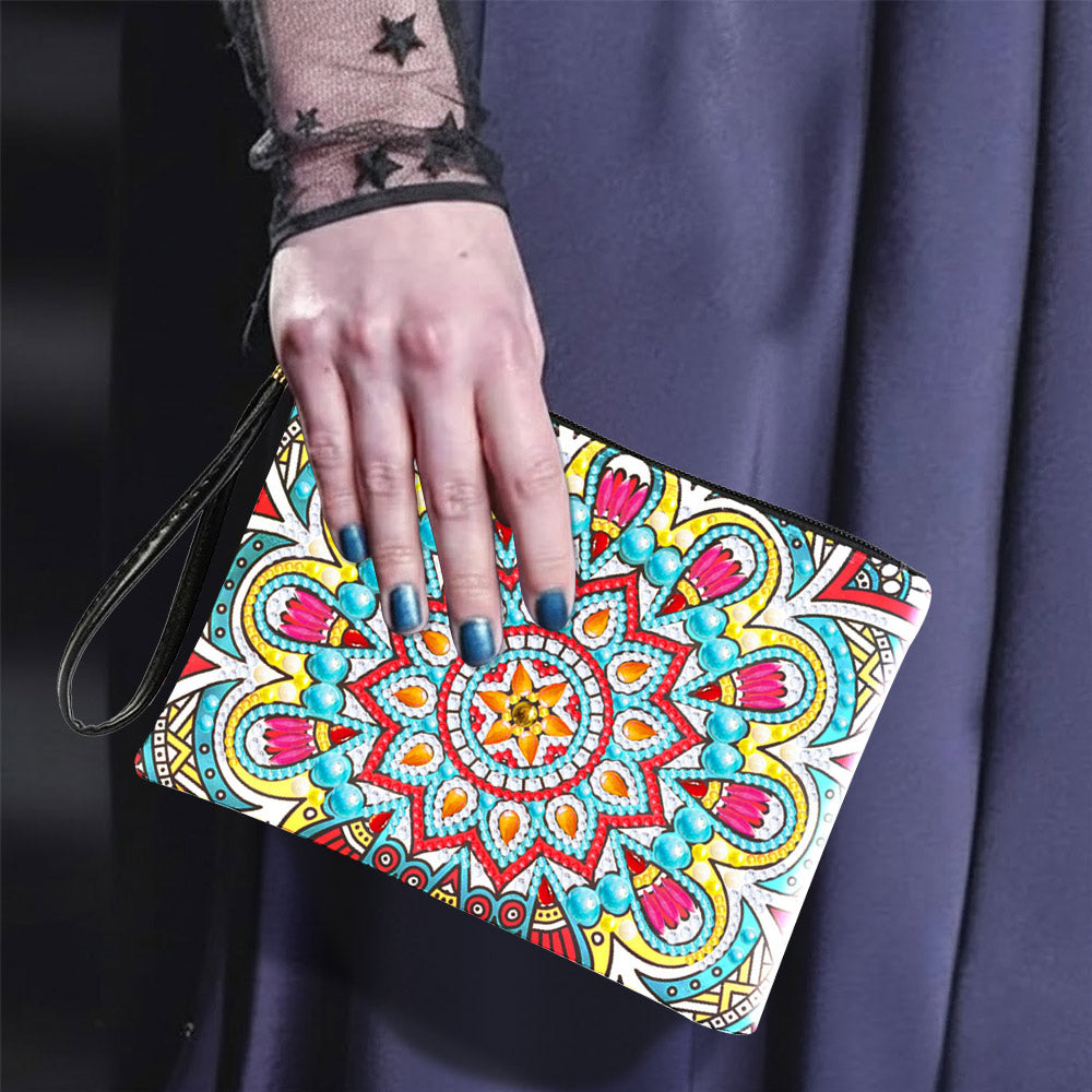 Blaues und gelbes Mandala Diamond Painting Handgelenktasche