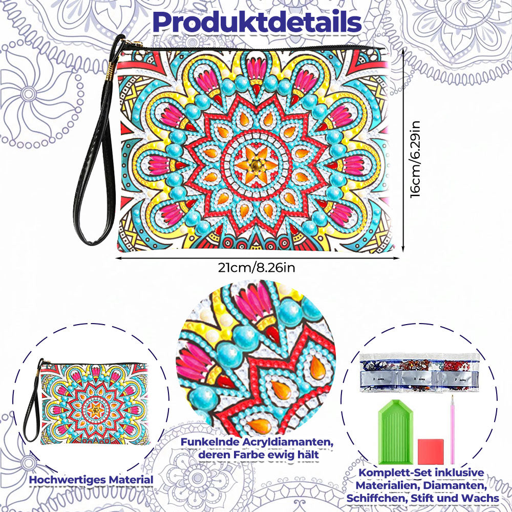 Blaues und gelbes Mandala Diamond Painting Handgelenktasche