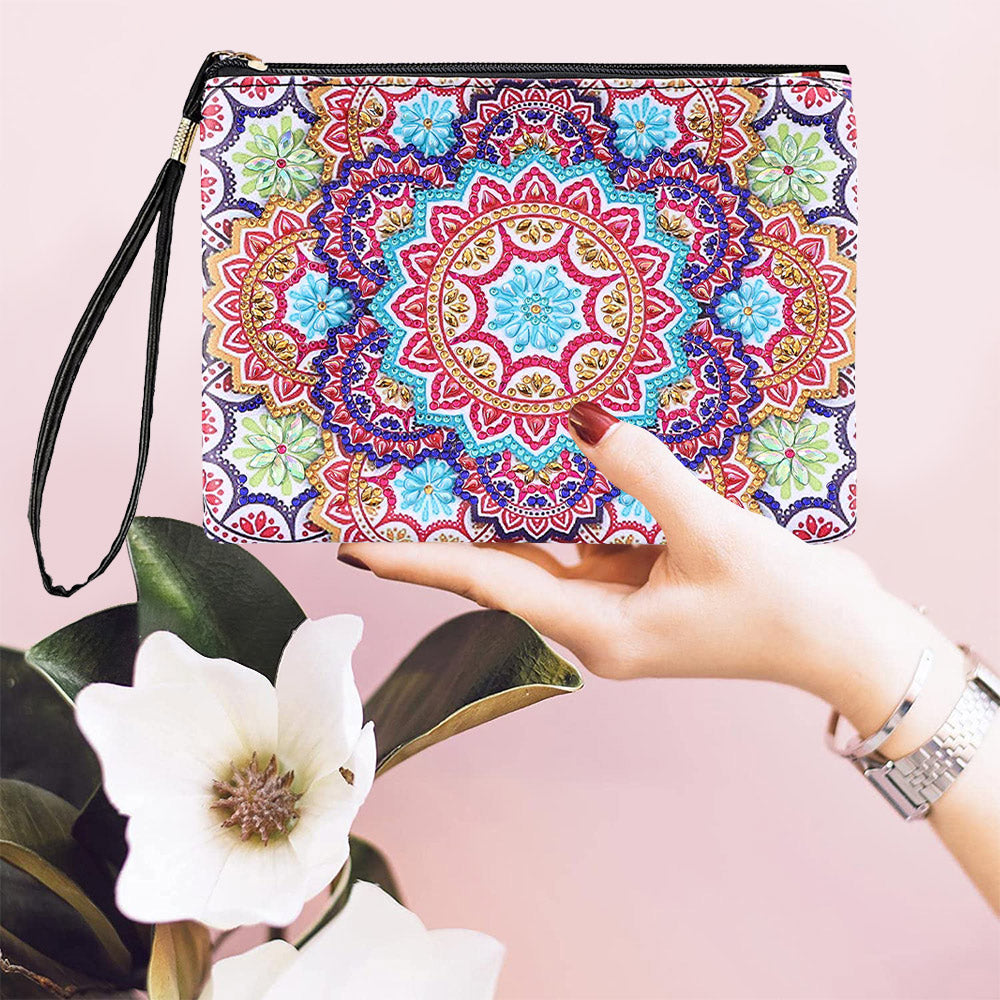 Blühende Mandala-Blumen Diamond Painting Handgelenktasche